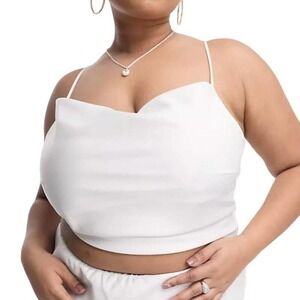 PIECES Curve Exclusive Bridal Satin Cowl Neck Cami in White​​​​​​​